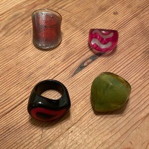 Vintage plastic and glass rings